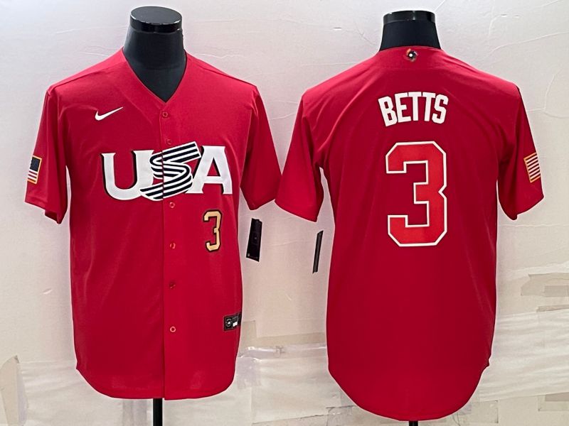 Men 2023 World Cub USA #3 Betts Red Nike MLB Jersey2->more jerseys->MLB Jersey